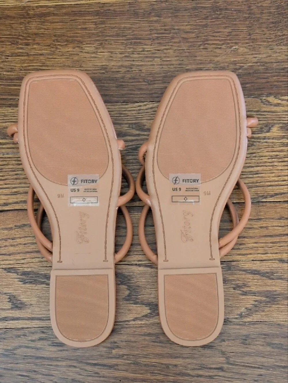 FitTory Tan Multi-Strap Square Slide Sandals